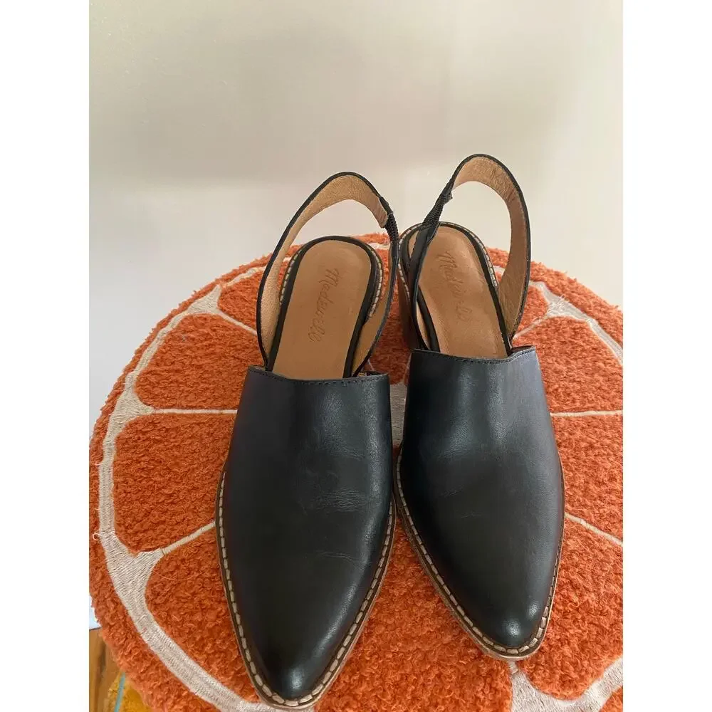 Madewell Jess slingback mules 2” heel black leather 6.5